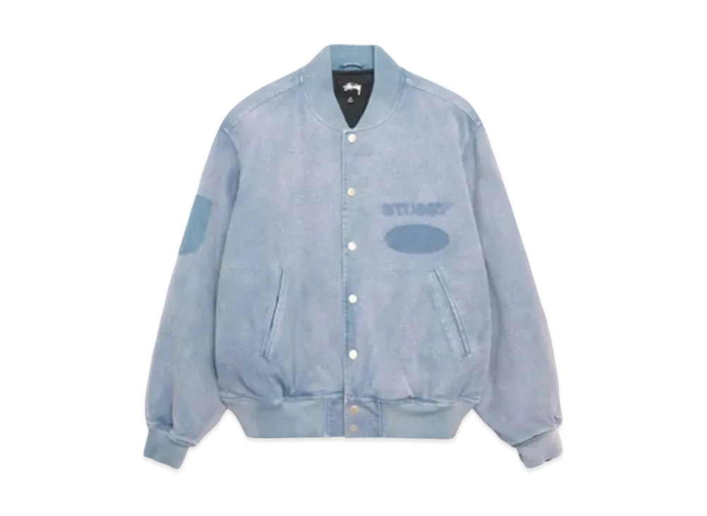 Stussy Ghost Logo Canvas Varsity Jacket "Blue"