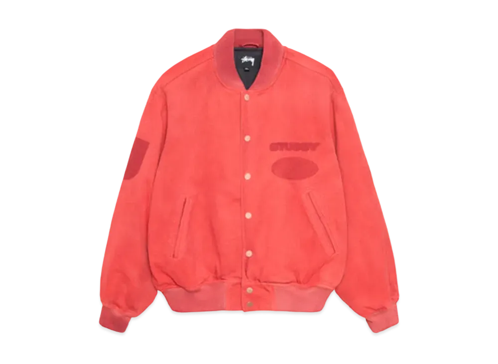 ステューシー ゴーストロゴ キャンバス バーシティ ジャケット "レッド" 115820