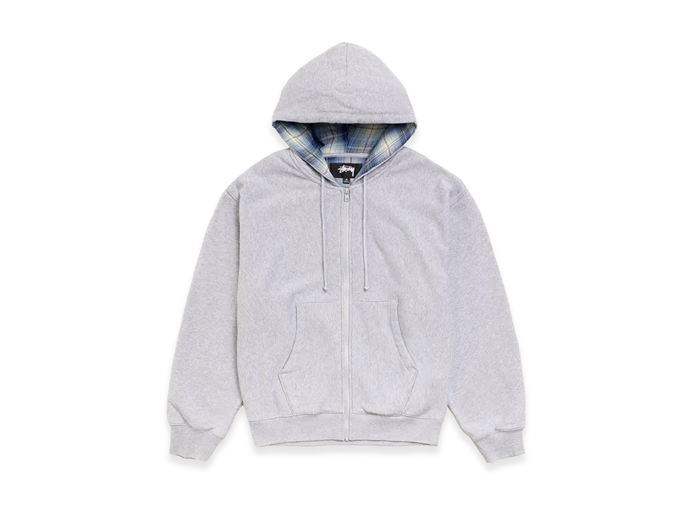 Stussy Plaid Lined Zip Hoodie "Grey Heather"