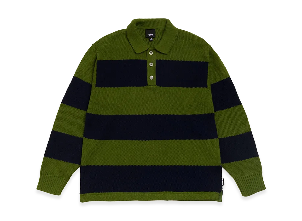 Stussy Pique Knit Stripe Rugby "Olive"