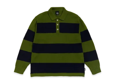 Stussy Pique Knit Stripe Rugby "Olive"