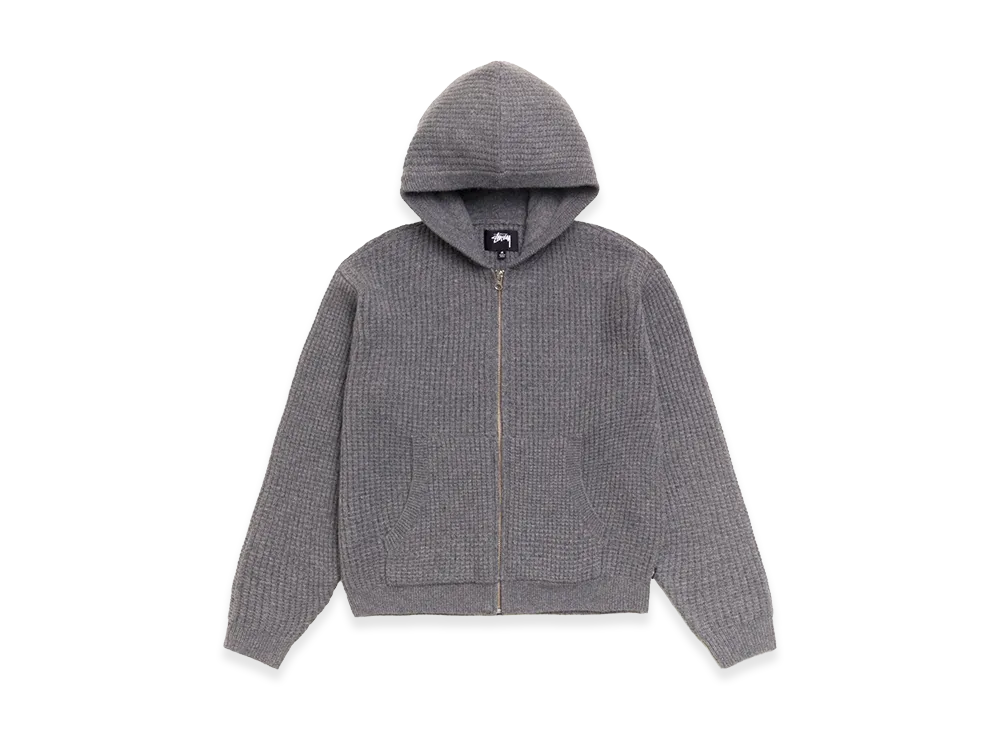 Stussy Waffle Cashmere Zip Hood Sweater "Charcoal"
