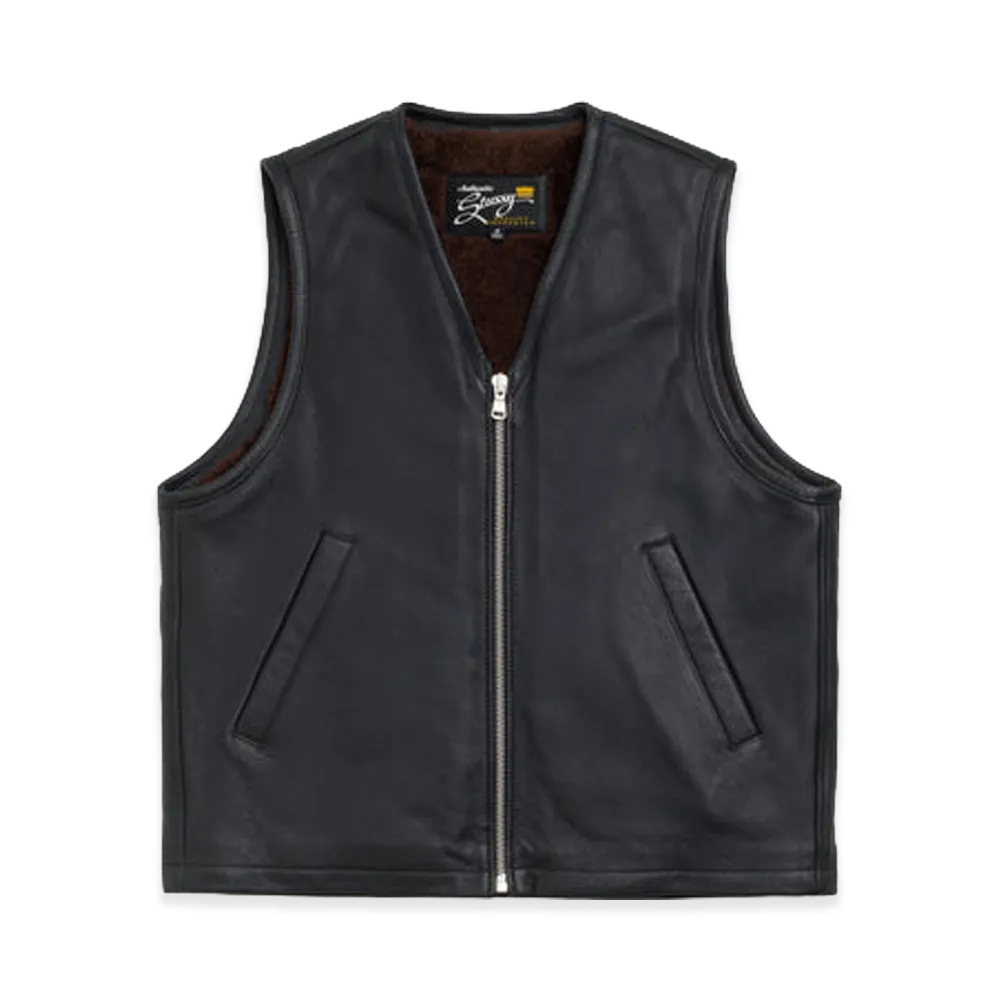 Stussy Pile Lined Leather Vest "Black"