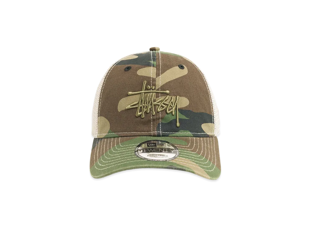 Stussy New Era 9Twenty Washed Basic Trucker "Woodland Camo"