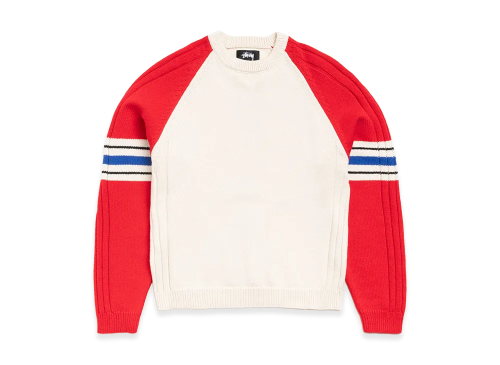 Stussy Stripe Raglan Crew "Red"