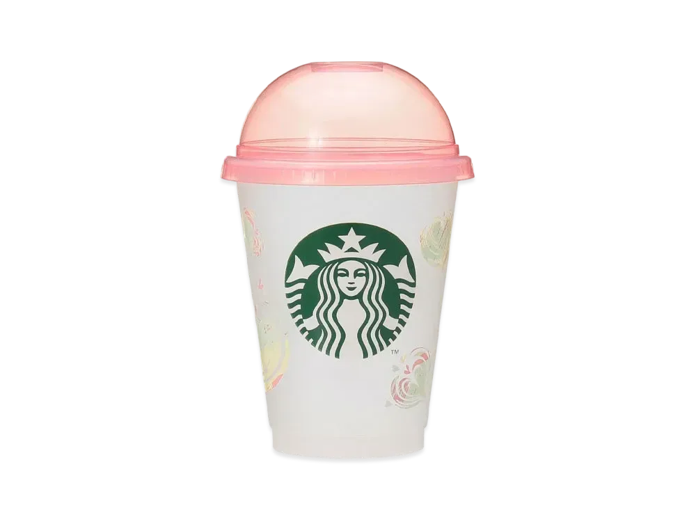 STARBUCKS Alpaca Boho Fest Dome Lid Reusable Cold Cup Marble Heart 473ml "Clear/Pink"