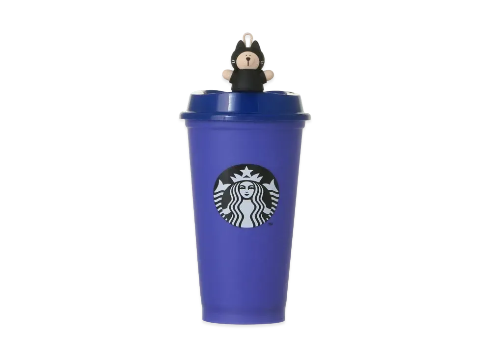 STARBUCKS Halloween 2024 Color Changing Reusable Cup 473ml + Reusable Cup Drink Hole Cap Bearista "Blue"
