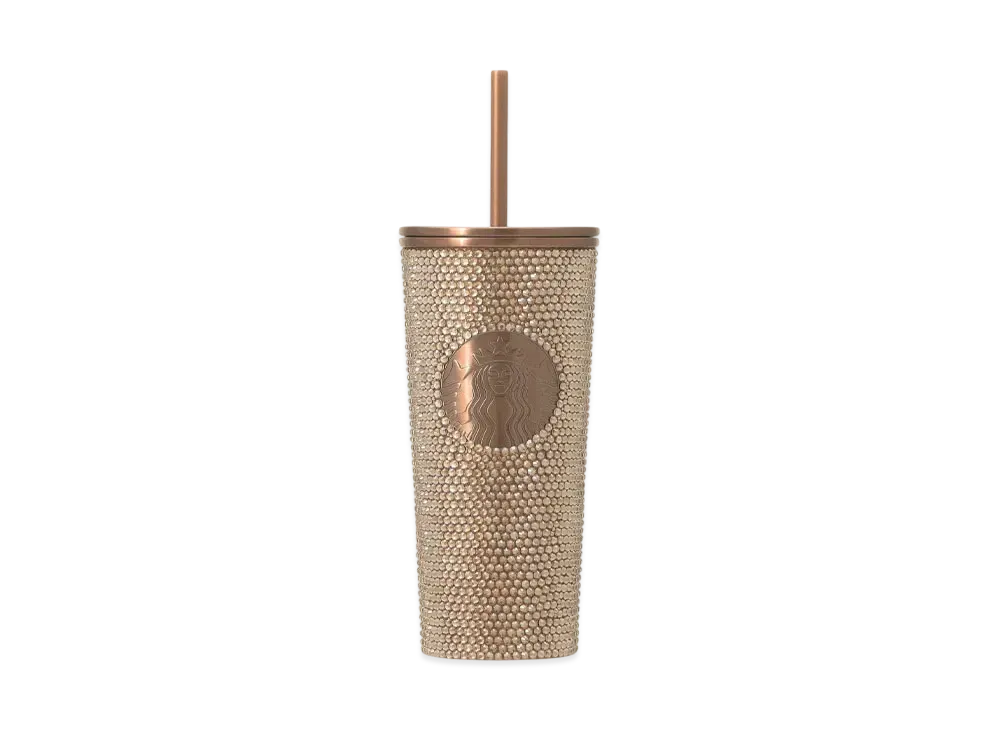STARBUCKS Stainless Steel Cold Cup Tumbler With Rhinestones 473ml "Gold"
