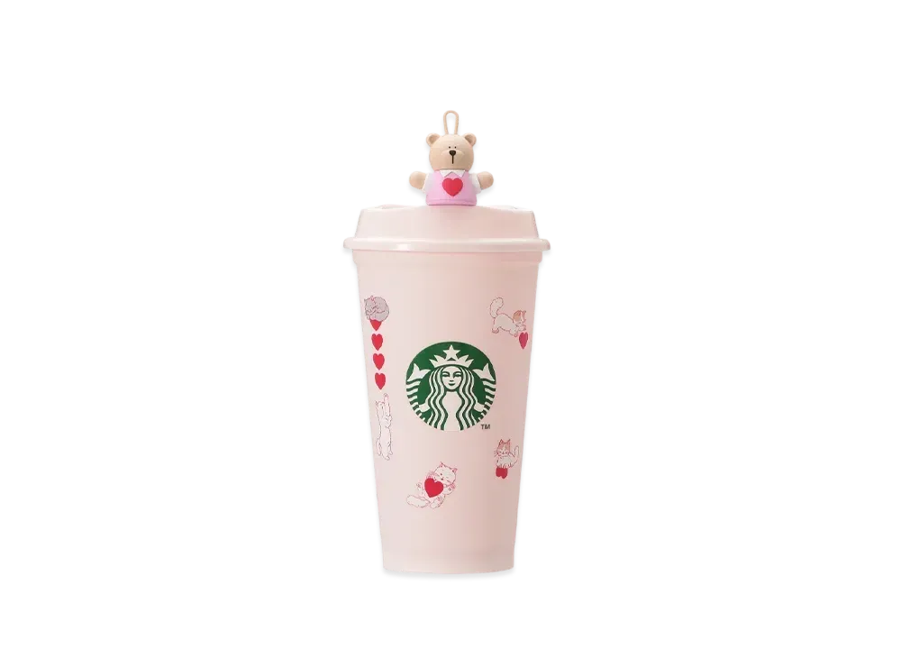 STARBUCKS Valentine 2025 Reusable Cup 473ml/ Valentine 2025 Reusable Cup Exclusive Drink Hole Cap Bearista "Pink"