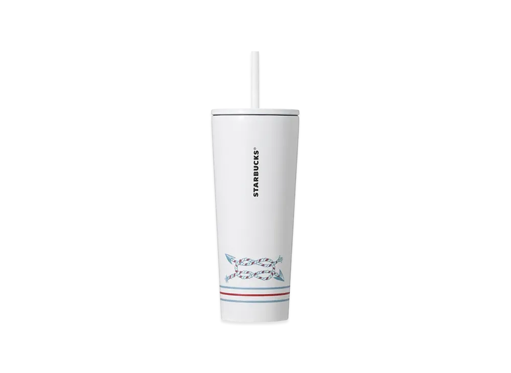 STARBUCKS Stainless Steel Cold Cup Tumbler Marine Border 473ml "White"