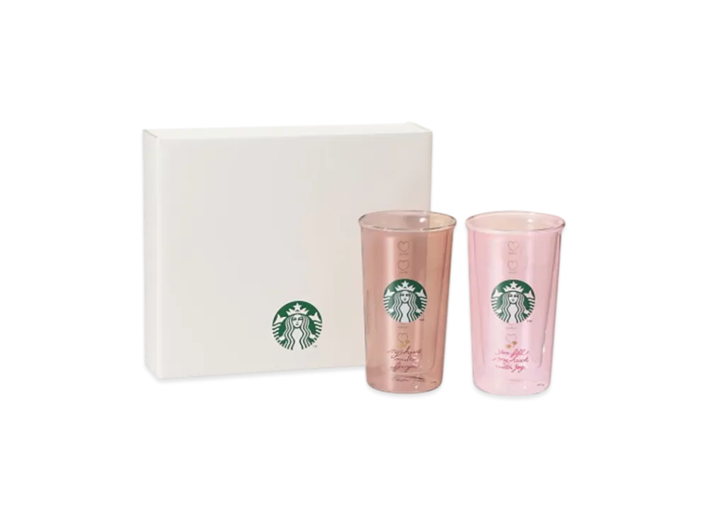 STARBUCKS Double Wall Heat-Resistant Glass 355ml Pair Set in Gift Box "Pink"
