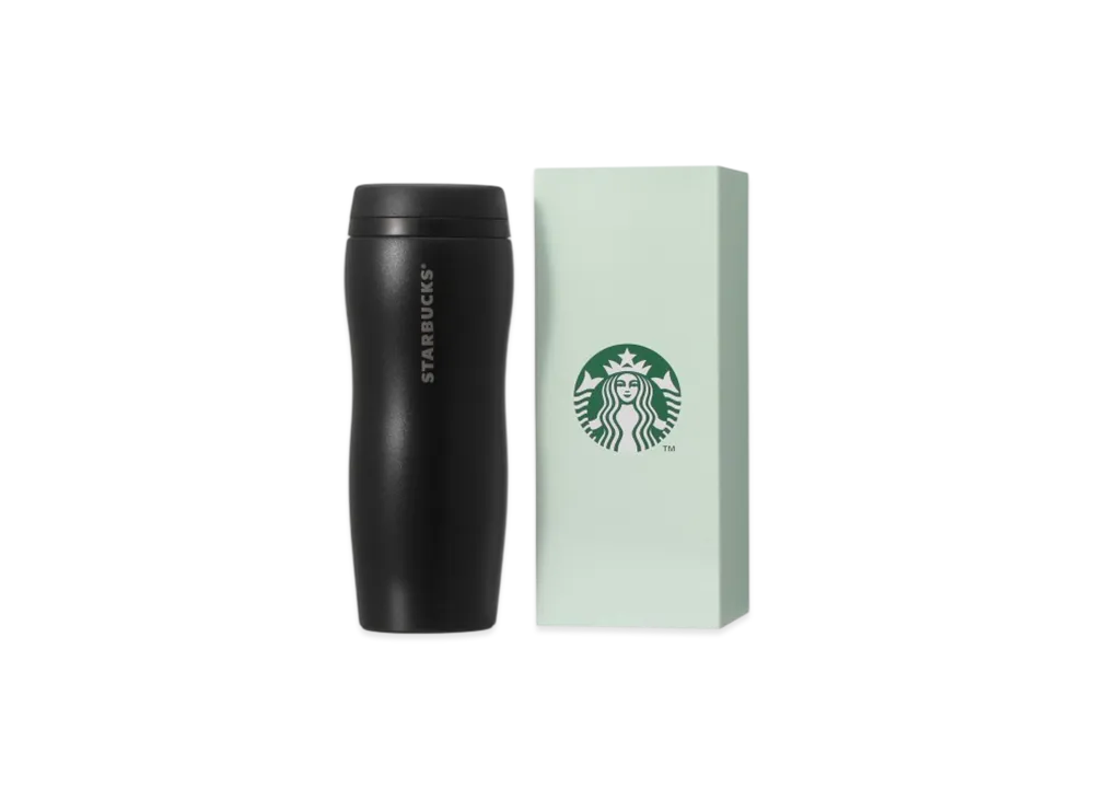 STARBUCKS Curved Recycled Stainless Steel Bottle Matte Black 355ml in Gift Box "Black"