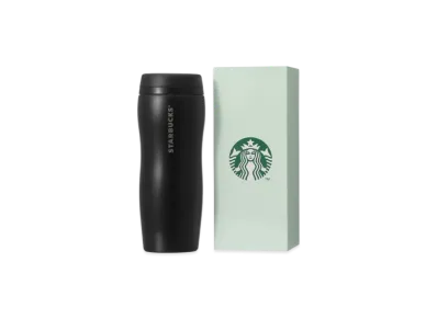 STARBUCKS Curved Recycled Stainless Steel Bottle Matte Black 355ml in Gift Box "Black"