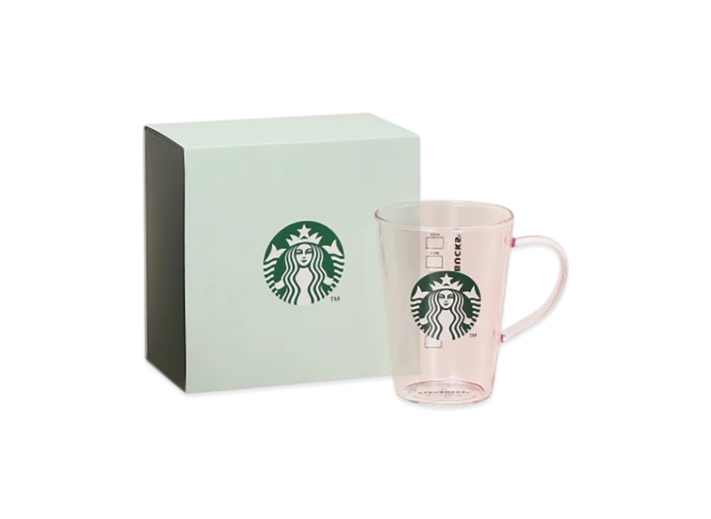 STARBUCKS Heat-Resistant Glass Logo Mug Pink Beige 384ml in Gift Box "Pink"