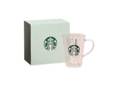 STARBUCKS Heat-Resistant Glass Logo Mug Pink Beige 384ml in Gift Box "Pink"