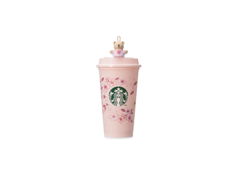 STARBUCKS SAKURA 2026 Reusable Cup 473ml + SAKURA 2026 Reusable Cup Drink Hole Cap Bearista "Pink"