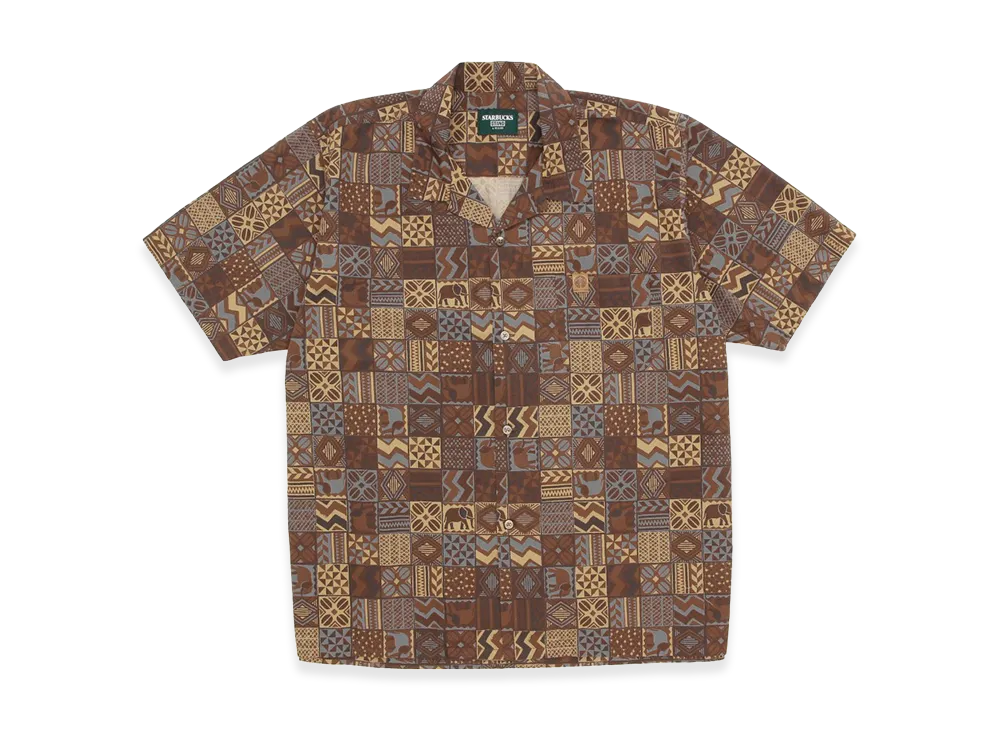 STARBUCKS STAND by BEAMS All-Over Print Short Sleeve Shirt "Brown"