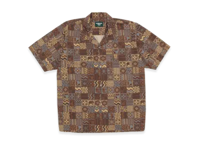 STARBUCKS STAND by BEAMS All-Over Print Short Sleeve Shirt "Brown"