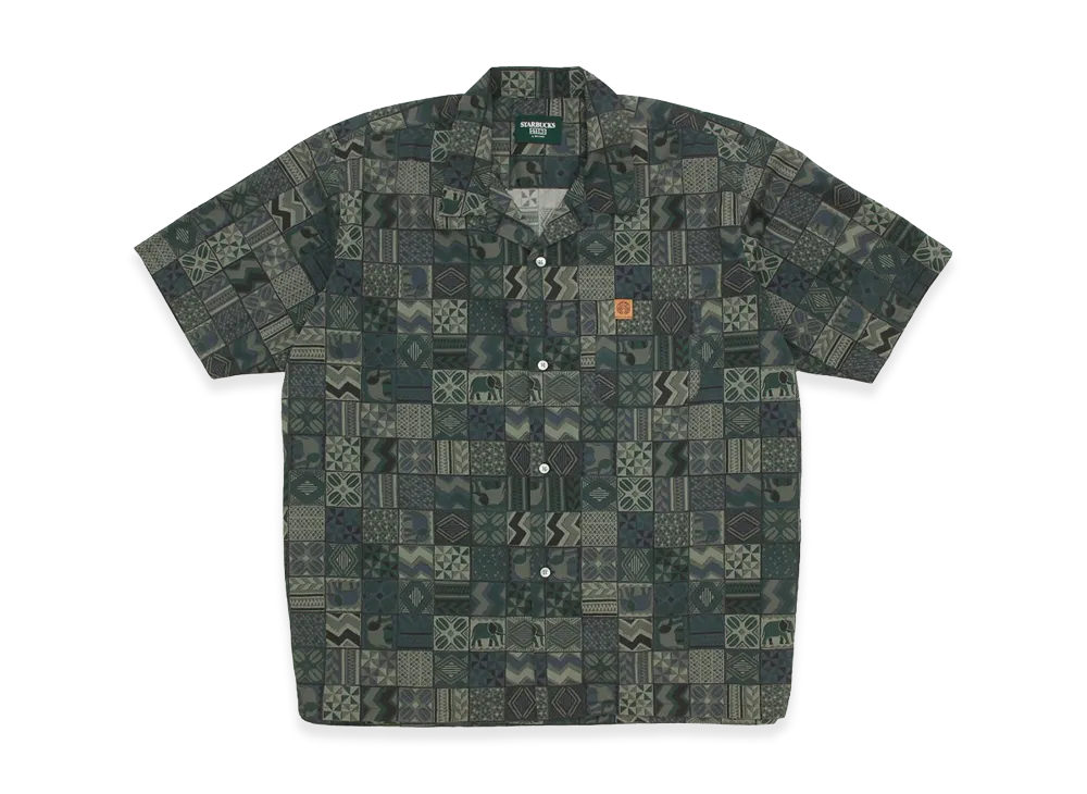 STARBUCKS STAND by BEAMS All-Over Print Short Sleeve Shirt "Green"