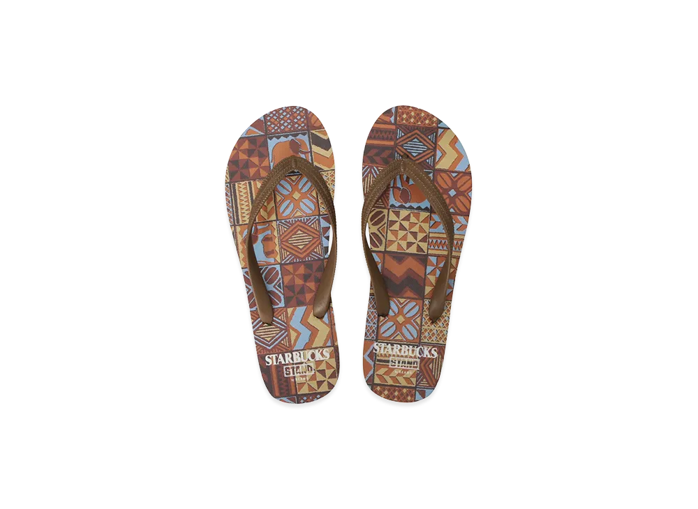 STARBUCKS STAND by BEAMS All-Over Print Flip-Flops "Brown"