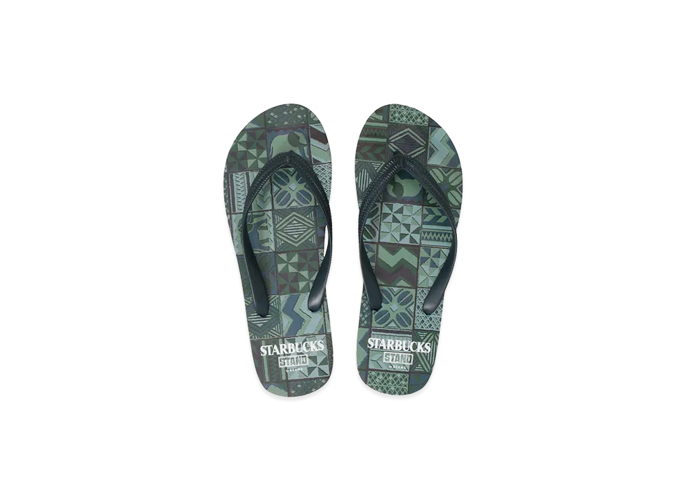 STARBUCKS STAND by BEAMS All-Over Print Flip-Flops "Green"