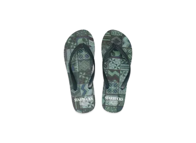 STARBUCKS STAND by BEAMS All-Over Print Flip-Flops "Green"