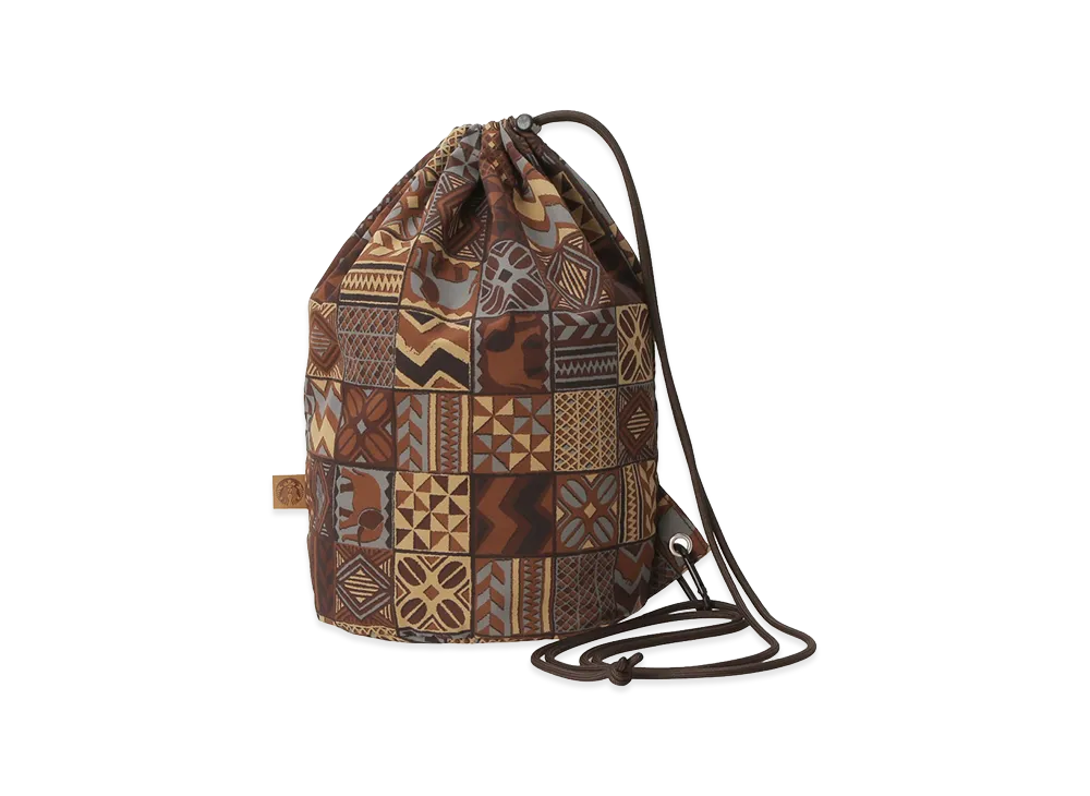 STARBUCKS STAND by BEAMS All-Over Print Drawstring Bag "Brown"
