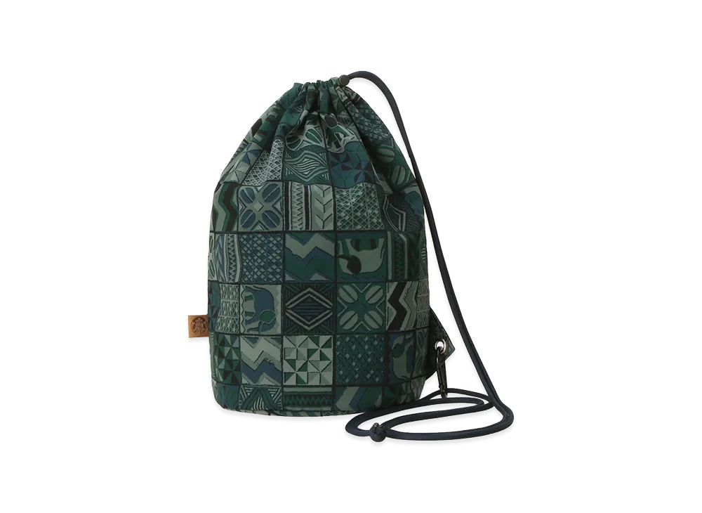 STARBUCKS STAND by BEAMS All-Over Print Drawstring Bag "Green"