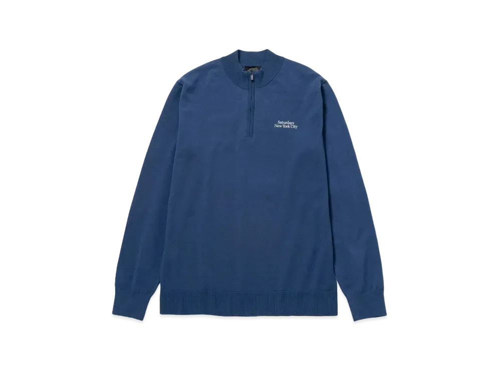 Saturdays NYC Knitted Half Zip LS Mock "Blue"