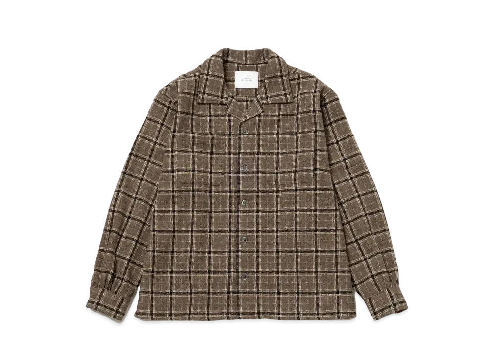 Saturdays NYC Open Collar Flannel Check Shirts "Beige"
