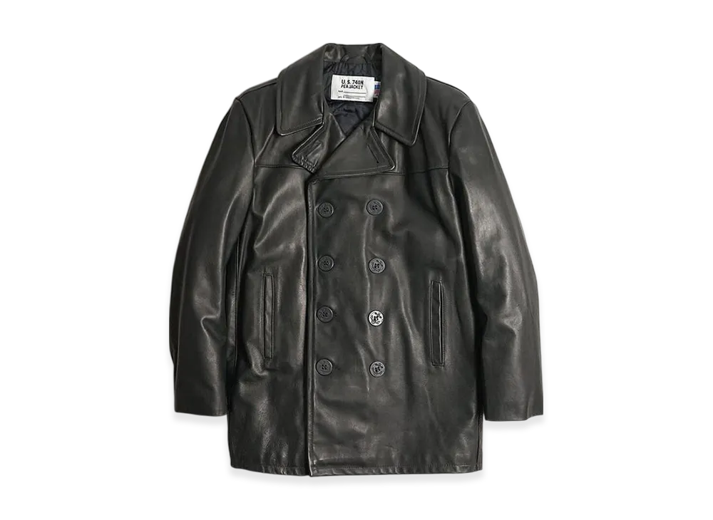 Schott 140 Mens Leather Double Peacoat "Black"