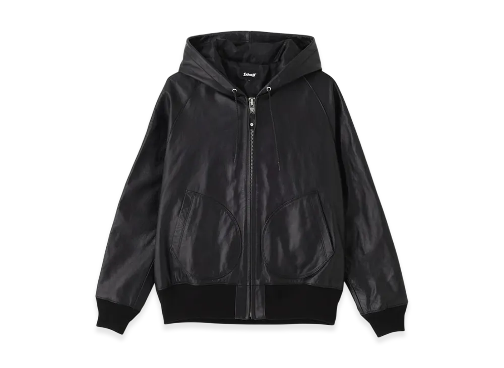 ショット レザーフーデッドジャケット "ブラック"