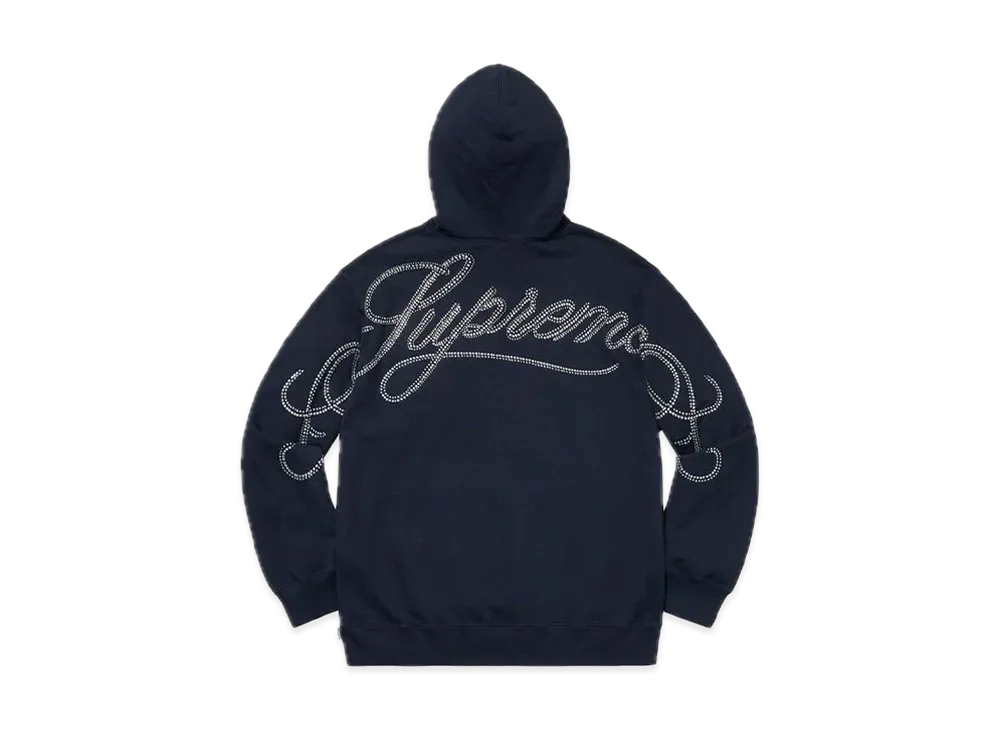 Supreme Rhinestone Script Hooded Sweatshirt "Navy"