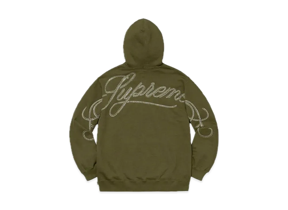 Supreme Rhinestone Script Hooded Sweatshirt "Dark Olive"