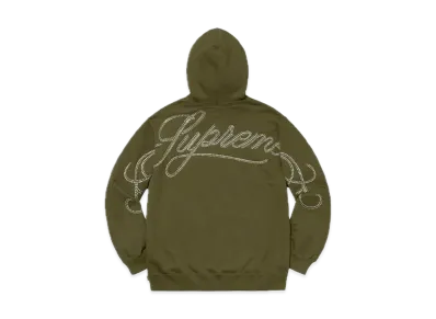 Supreme Rhinestone Script Hooded Sweatshirt "Dark Olive"