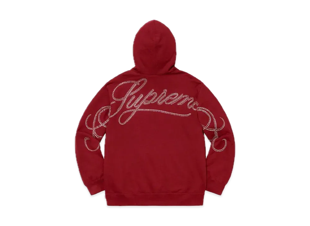 Supreme Rhinestone Script Hooded Sweatshirt "Cardinal"