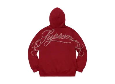 Supreme Rhinestone Script Hooded Sweatshirt "Cardinal"
