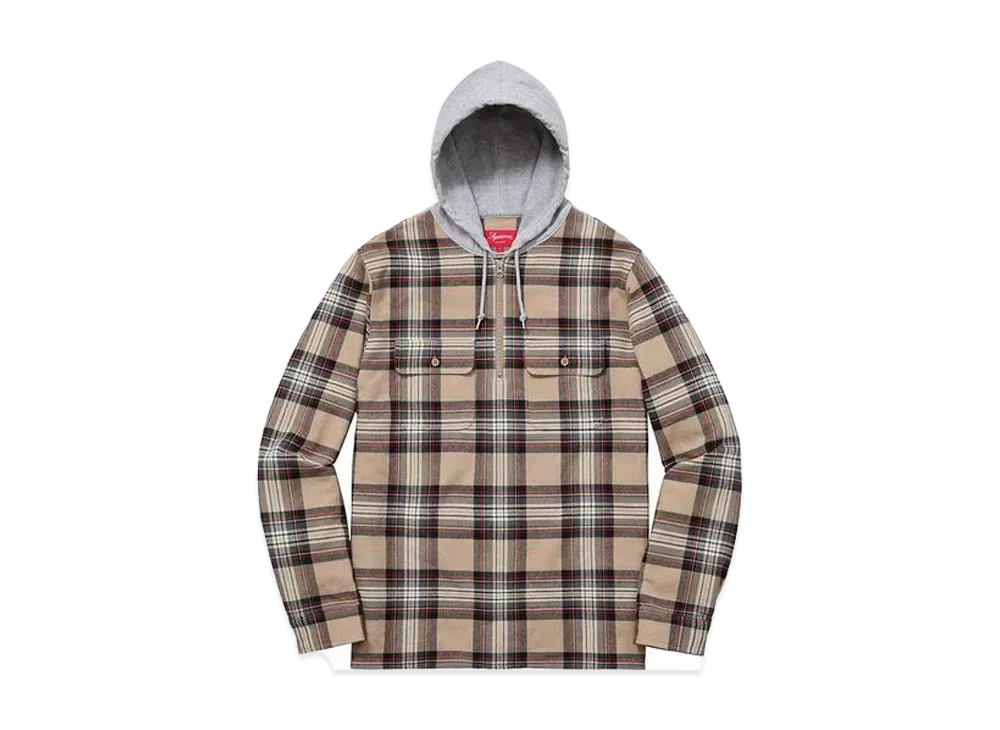 Supreme Hooded Plaid Half Zip Shirt "Tan"