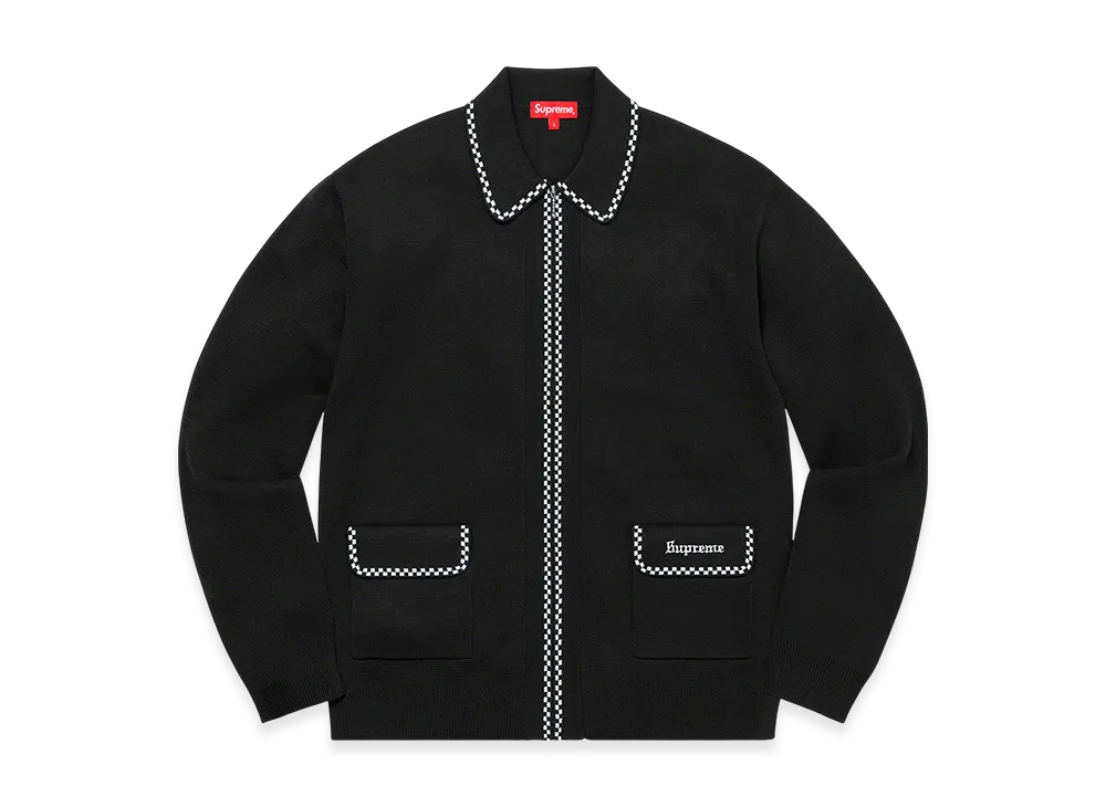 Supreme Checkerboard Zip Up Sweater "Black"