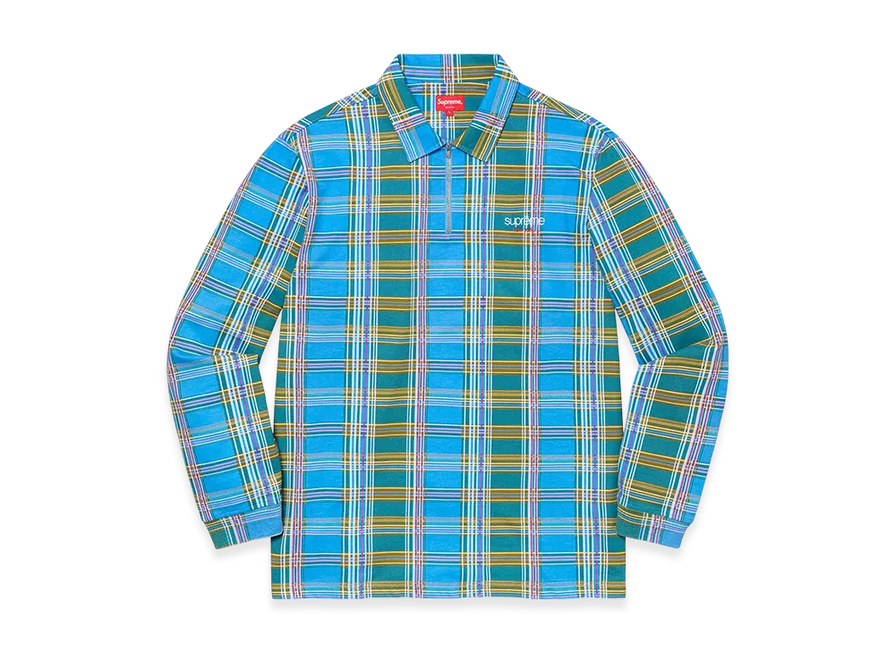 Supreme Plaid Zip Up L/S Polo "Blue"