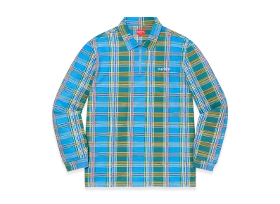 Supreme Plaid Zip Up L/S Polo "Blue"
