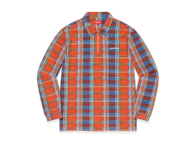 Supreme Plaid Zip Up L/S Polo "Orange"
