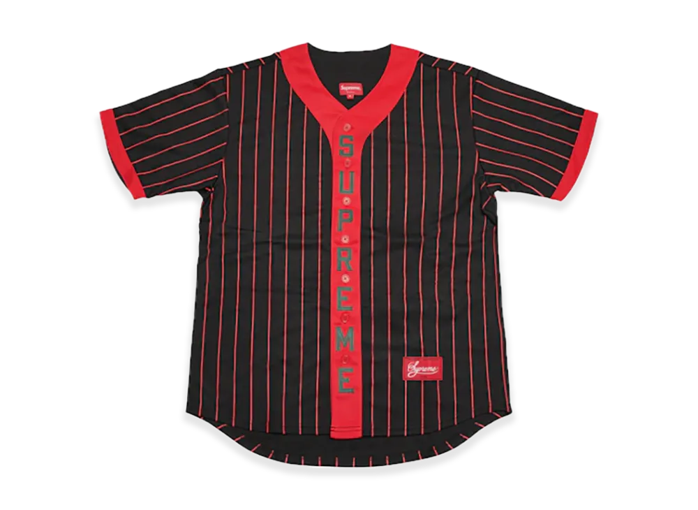 Supreme Vertical Logo Baseball Jersey "Black/Red"