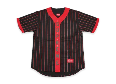 Supreme Vertical Logo Baseball Jersey "Black/Red"