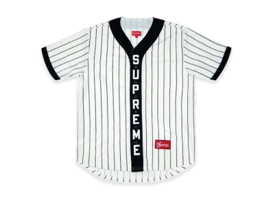 Supreme Vertical Logo Baseball Jersey "White/Black"