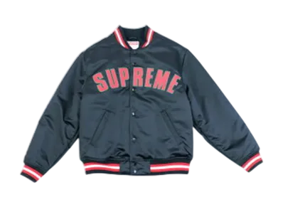 Supreme x Mitchell & Ness 21SS Satin Varsity Jacket "Black/Red"