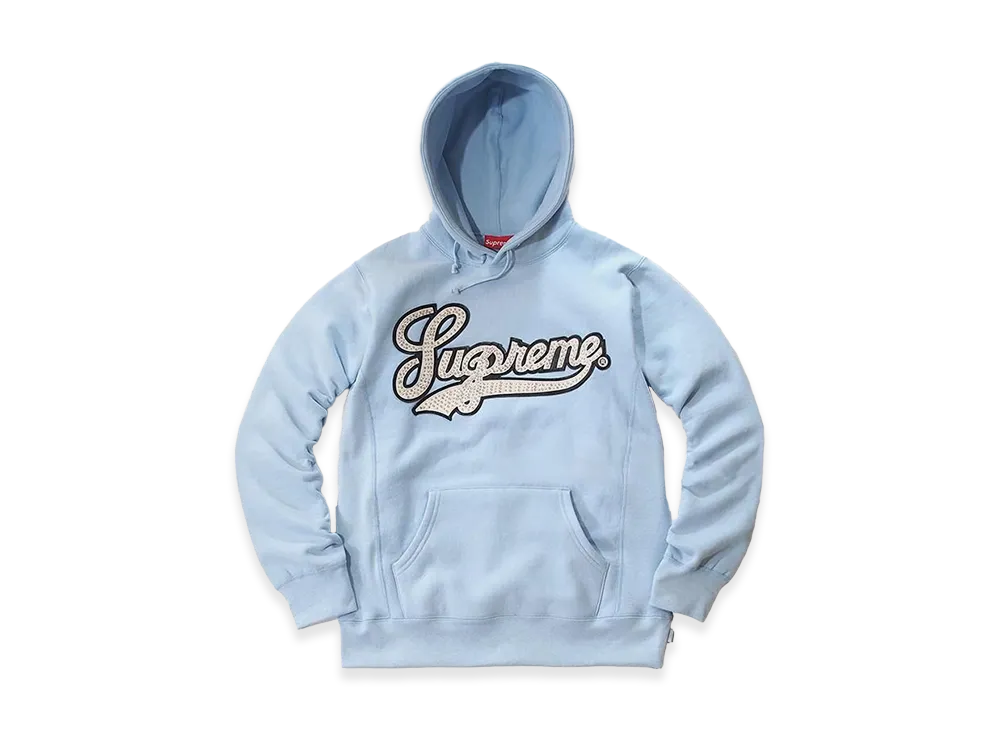 Supreme Studded Leather Script Hooded Sweatshirt "Light Blue"