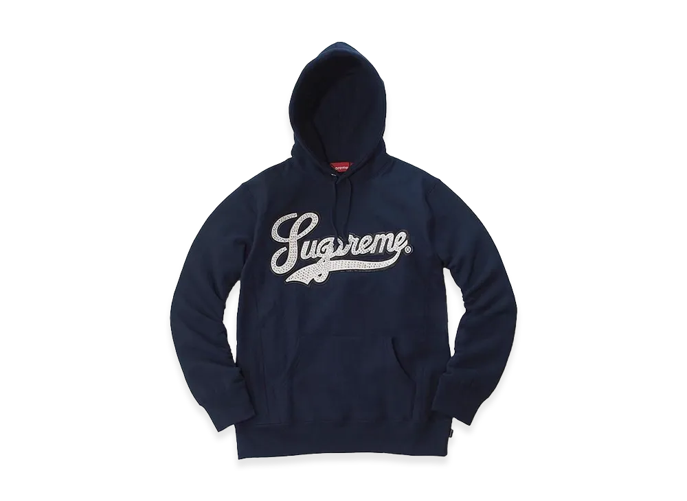 Supreme Studded Leather Script Hooded Sweatshirt "Navy"