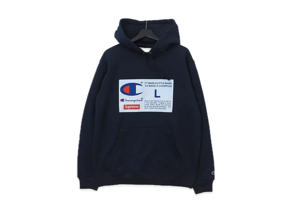 シュプリーム チャンピオン ラベル フーデッド スウェットシャツ "ネイビー"
