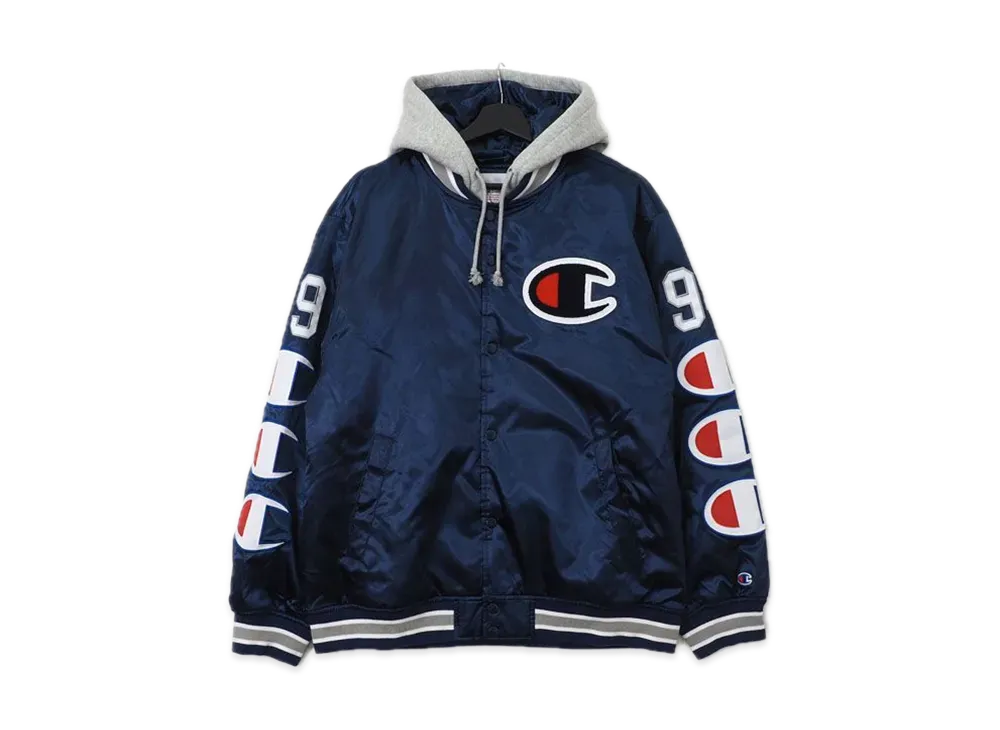 Supreme / Champion® Hooded Satin Varsity Jacket "navy"